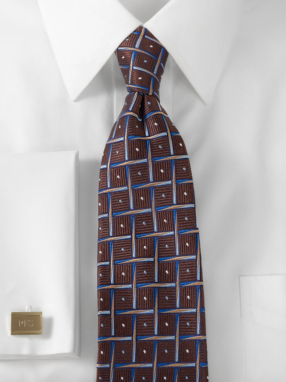 Basketweave Woven Silk Tie - Brown - Image 2