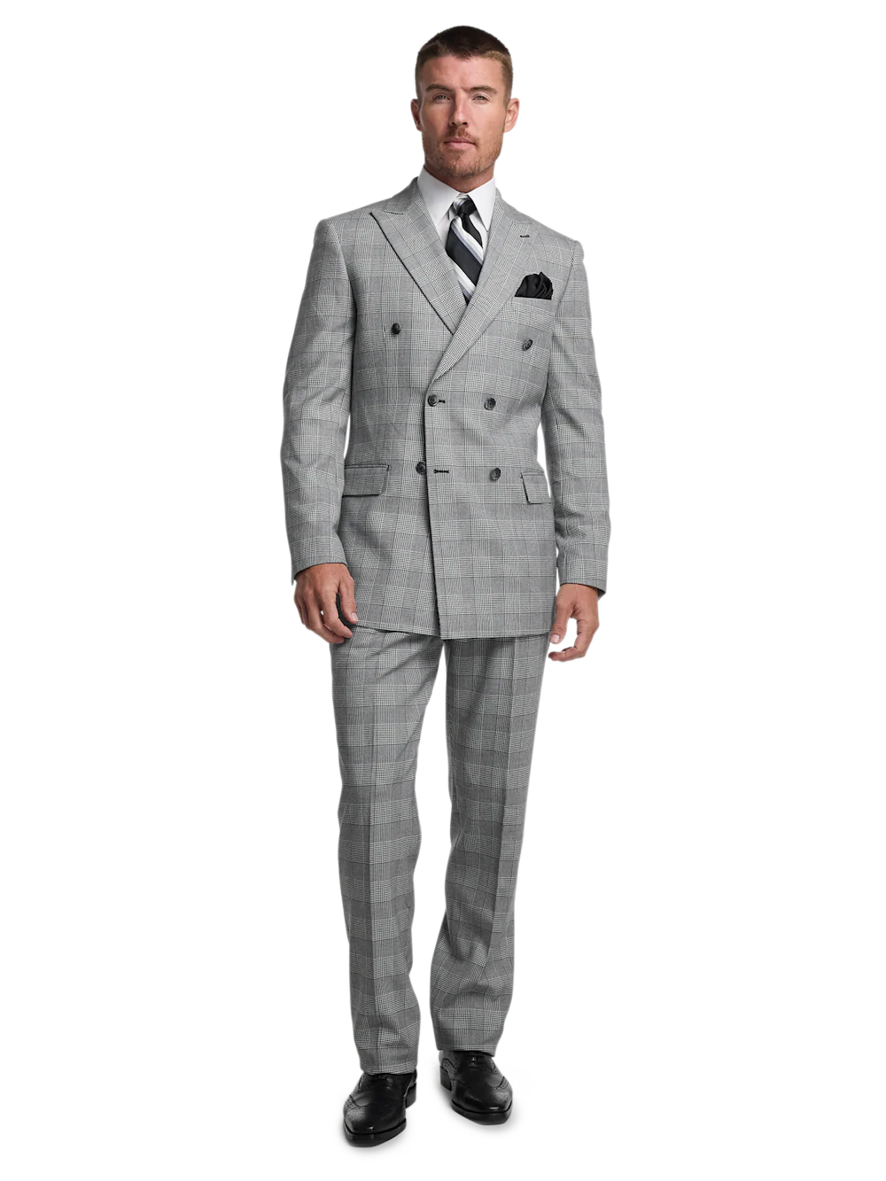 Black/White Plaid Houndstooth Double Breasted Peak Lapel Suit - Black/white - Image 2