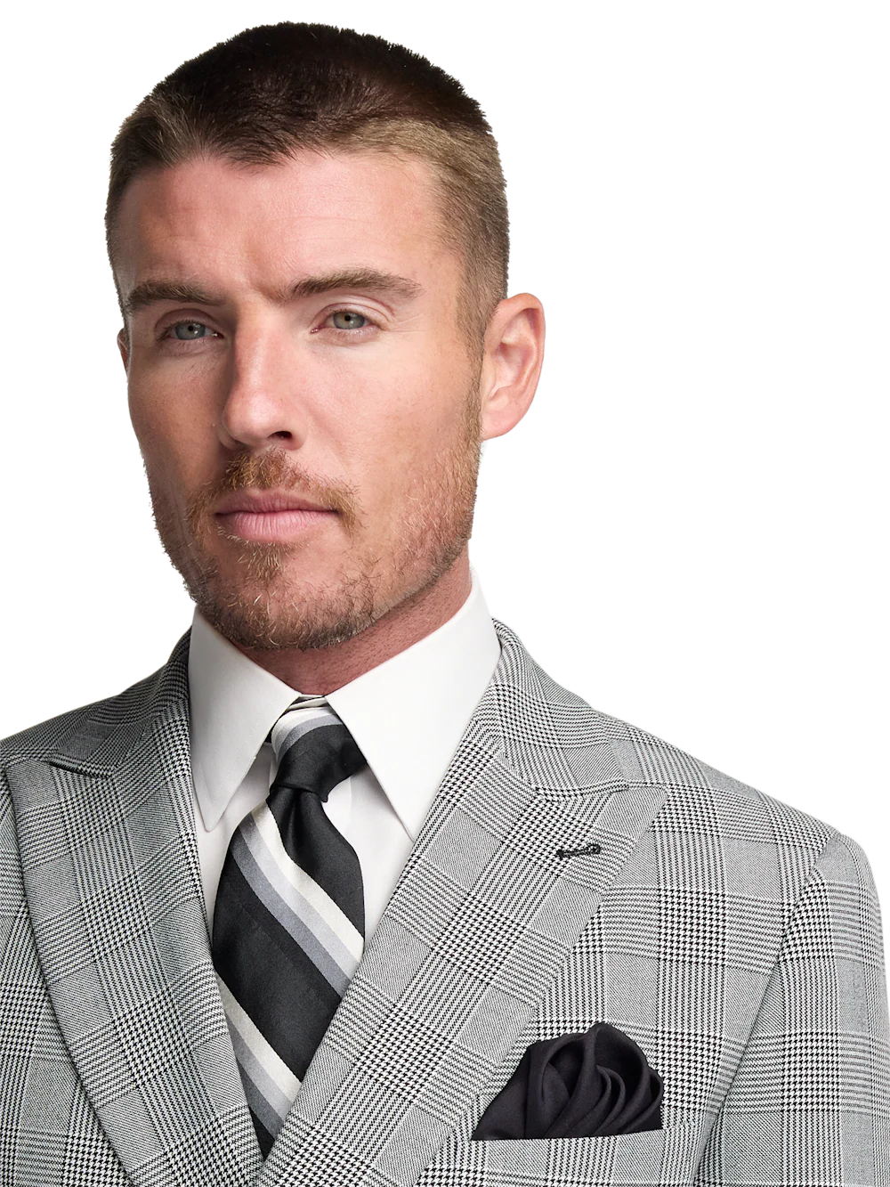 Black/White Plaid Houndstooth Double Breasted Peak Lapel Suit - Black/white - Image 3