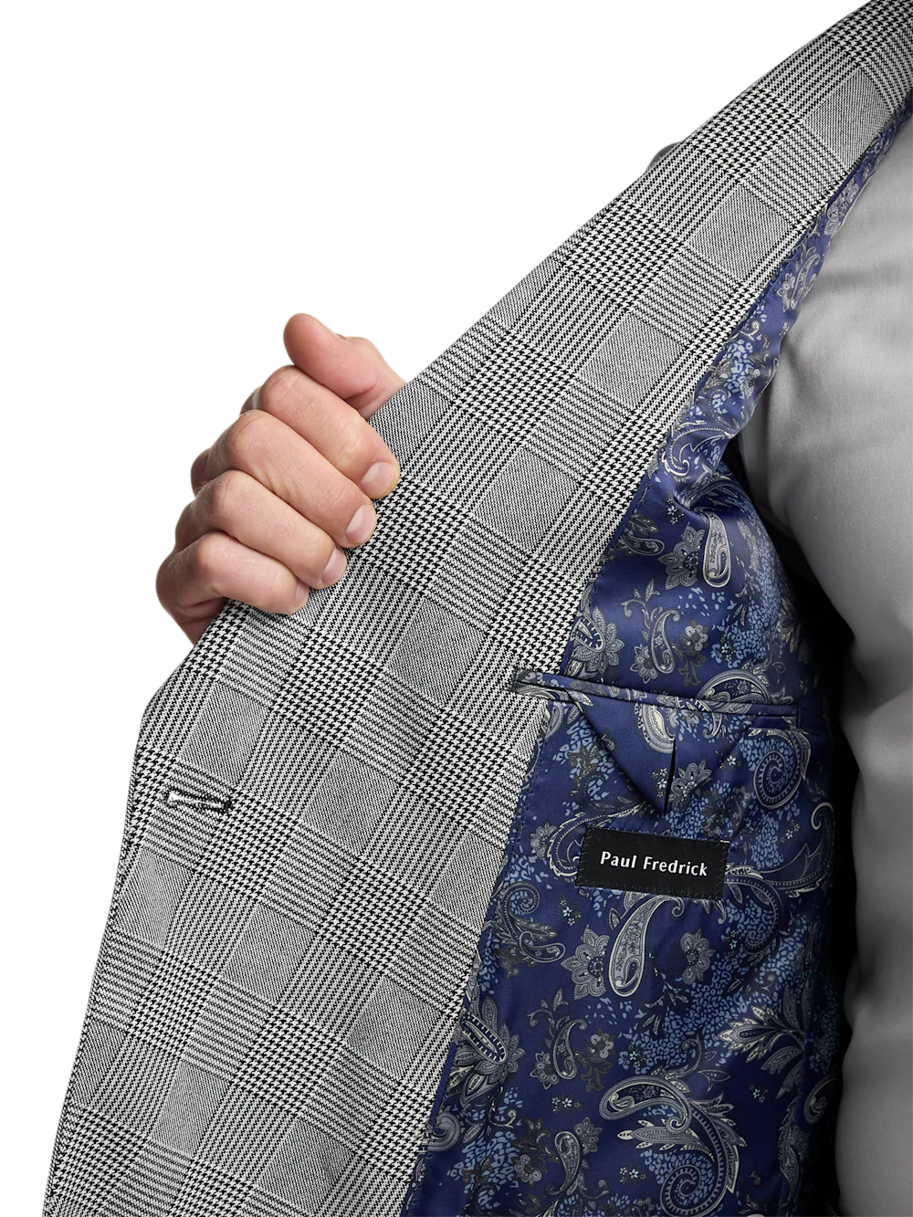 Black/White Plaid Houndstooth Double Breasted Peak Lapel Suit - Black/white - Image 4