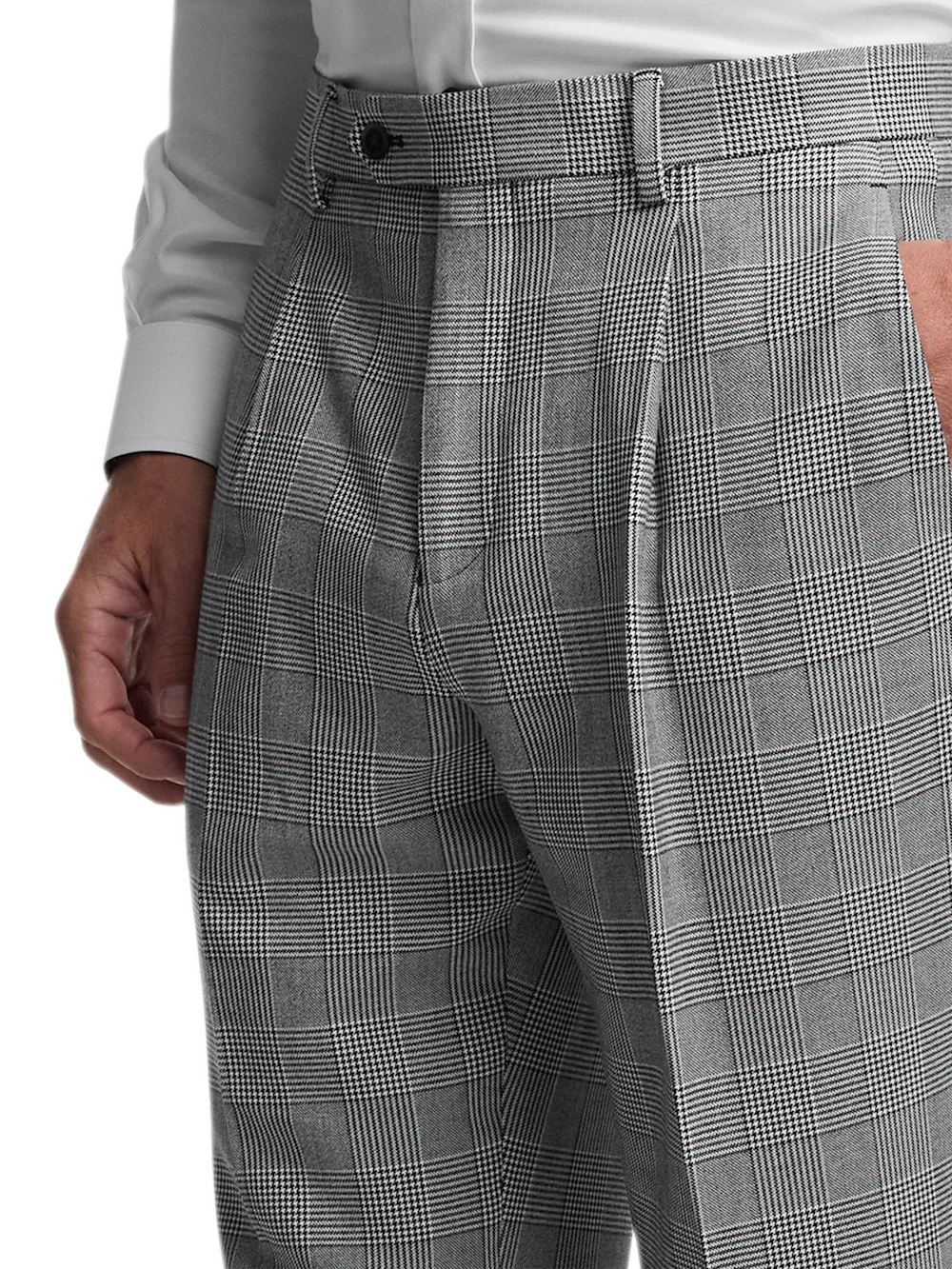 Black/White Plaid Houndstooth Single Pleat Suit Pants - Black/white - Image 3