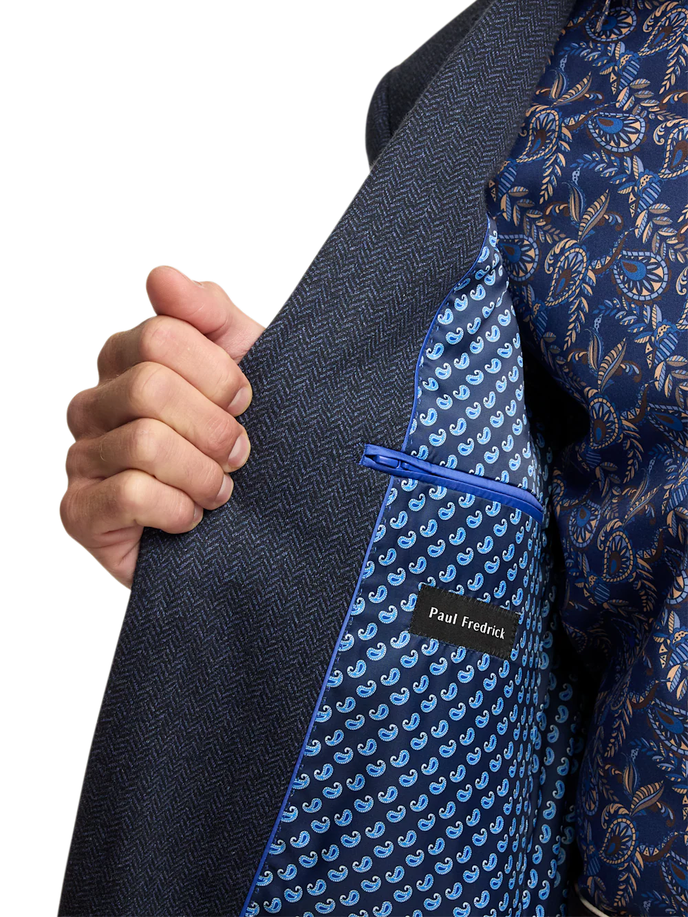 Blue Knit Herringbone Single Breasted Notch Lapel Sport Coat - Blue - Image 5