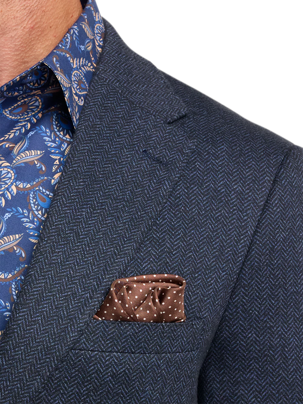 Blue Knit Herringbone Single Breasted Notch Lapel Sport Coat - Blue - Image 7