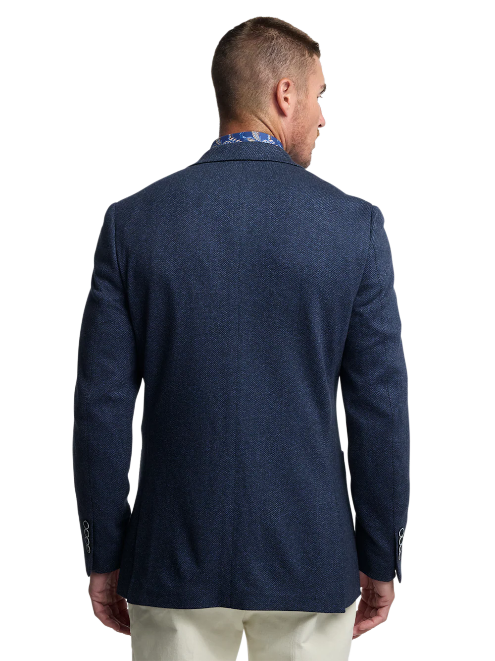 Blue Knit Herringbone Single Breasted Notch Lapel Sport Coat - Blue - Image 8