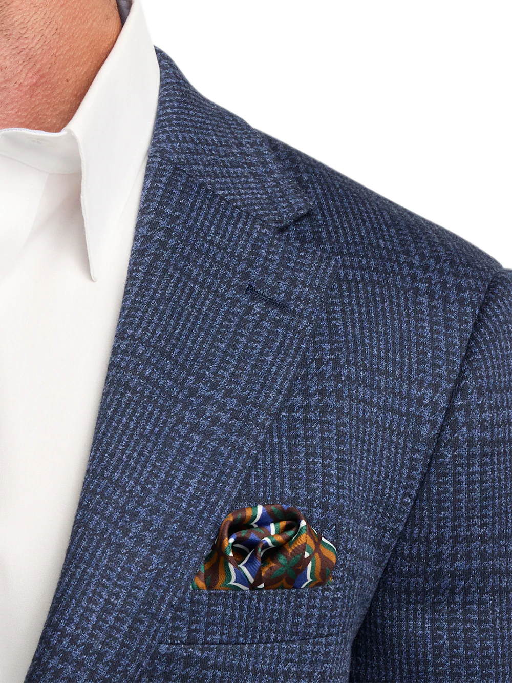 Blue Knit Plaid Single Breasted Notch Lapel Sport Coat - Blue - Image 7