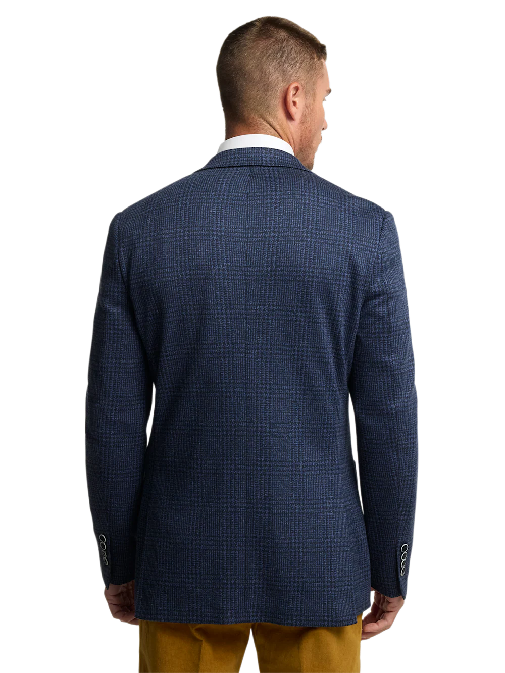 Blue Knit Plaid Single Breasted Notch Lapel Sport Coat - Blue - Image 8