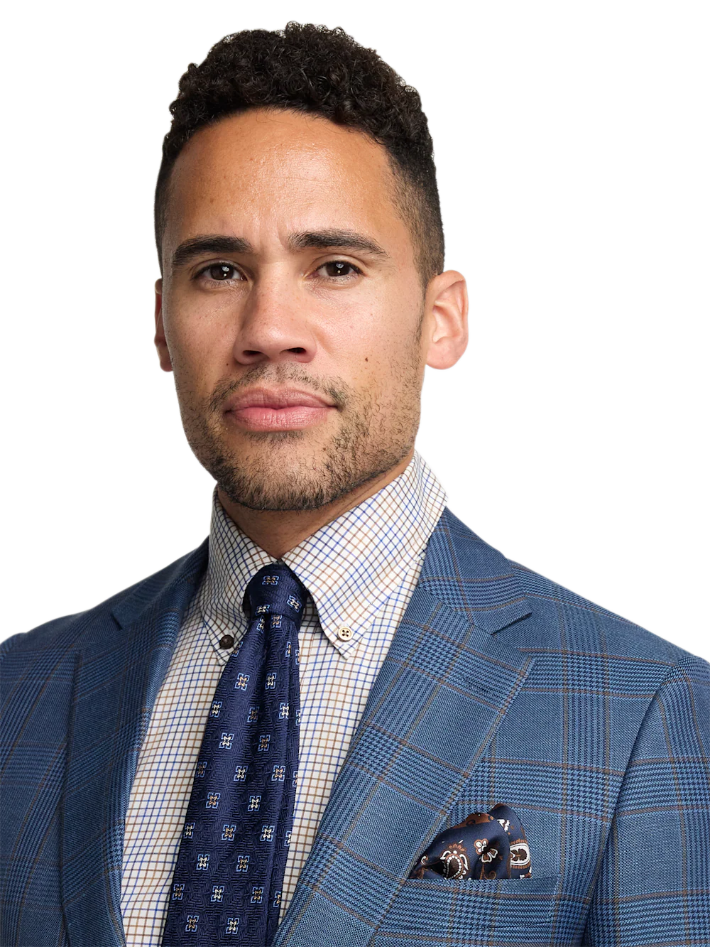 Blue/Tan Wool Blend Plaid Single Breasted Notch Lapel Suit - Blue/tan - Image 3