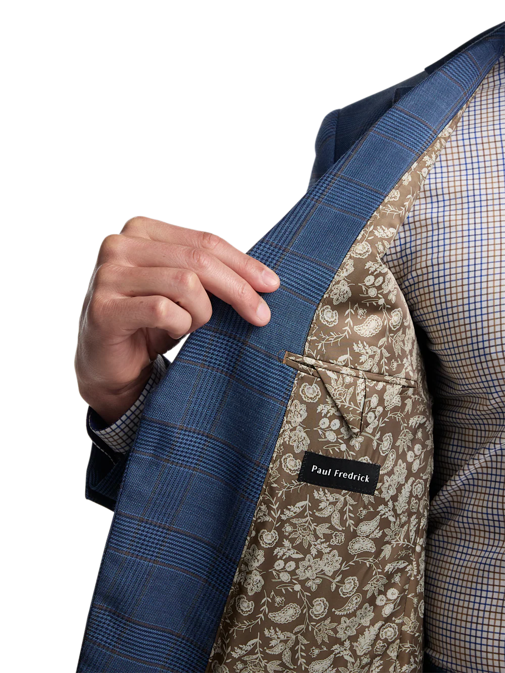 Blue/Tan Wool Blend Plaid Single Breasted Notch Lapel Suit - Blue/tan - Image 4