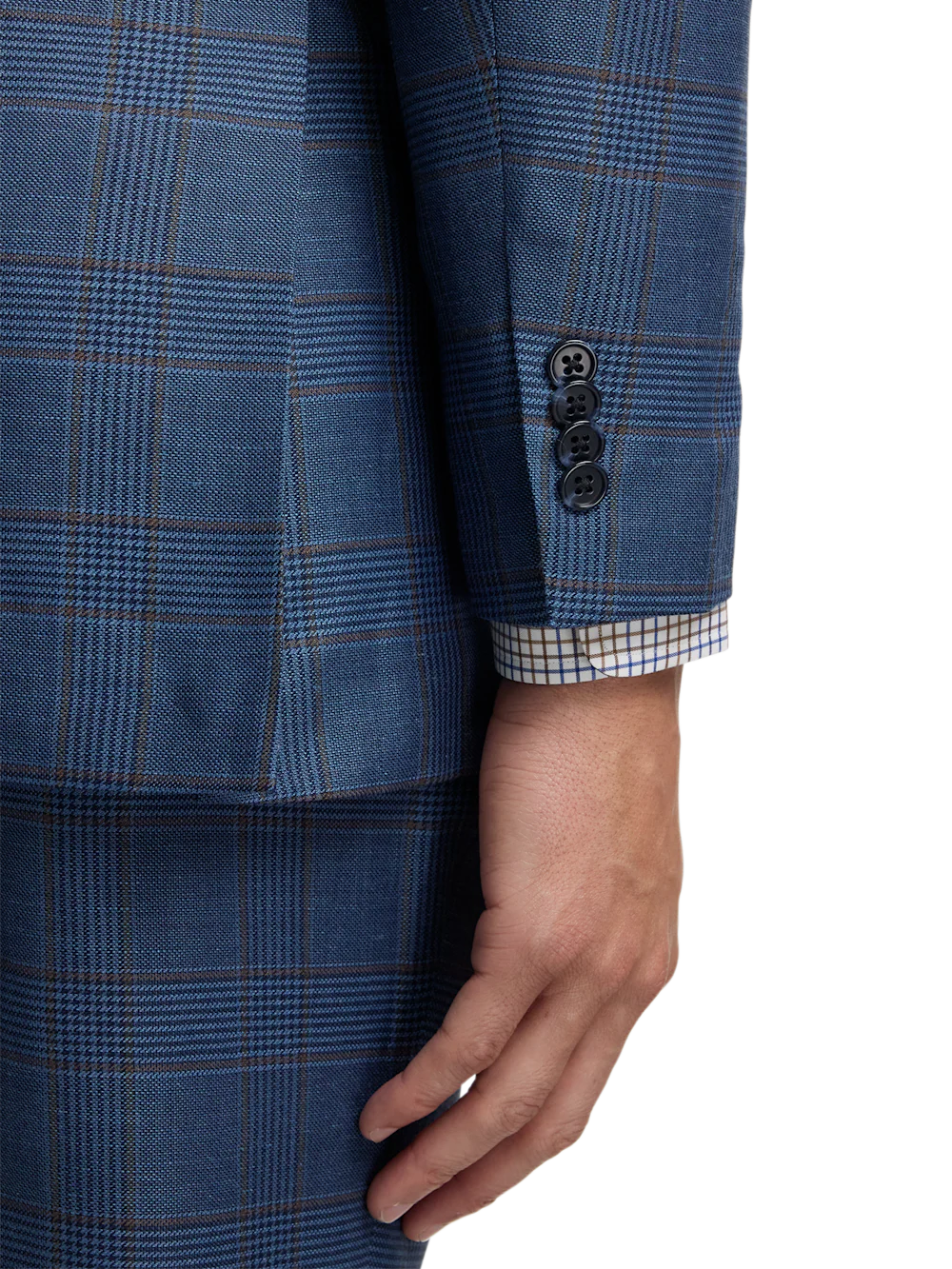 Blue/Tan Wool Blend Plaid Single Breasted Notch Lapel Suit Jacket - Blue/tan - Image 3