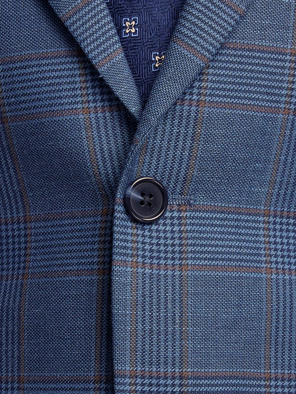 Blue/Tan Wool Blend Plaid Single Breasted Notch Lapel Suit Jacket - Blue/tan - Image 5
