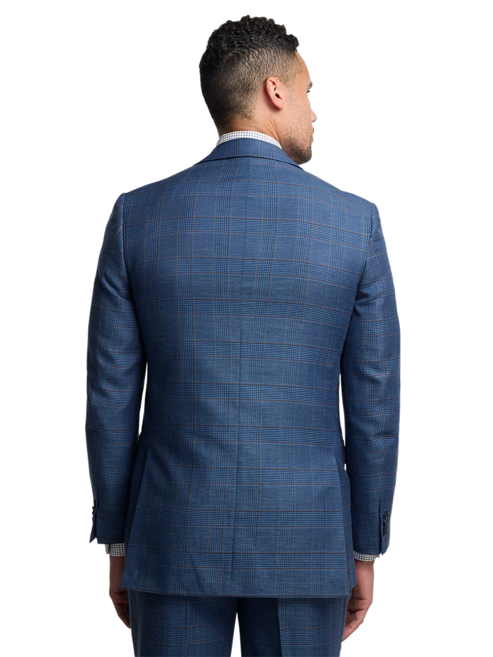 Blue/Tan Wool Blend Plaid Single Breasted Notch Lapel Suit Jacket - Blue/tan - Image 7