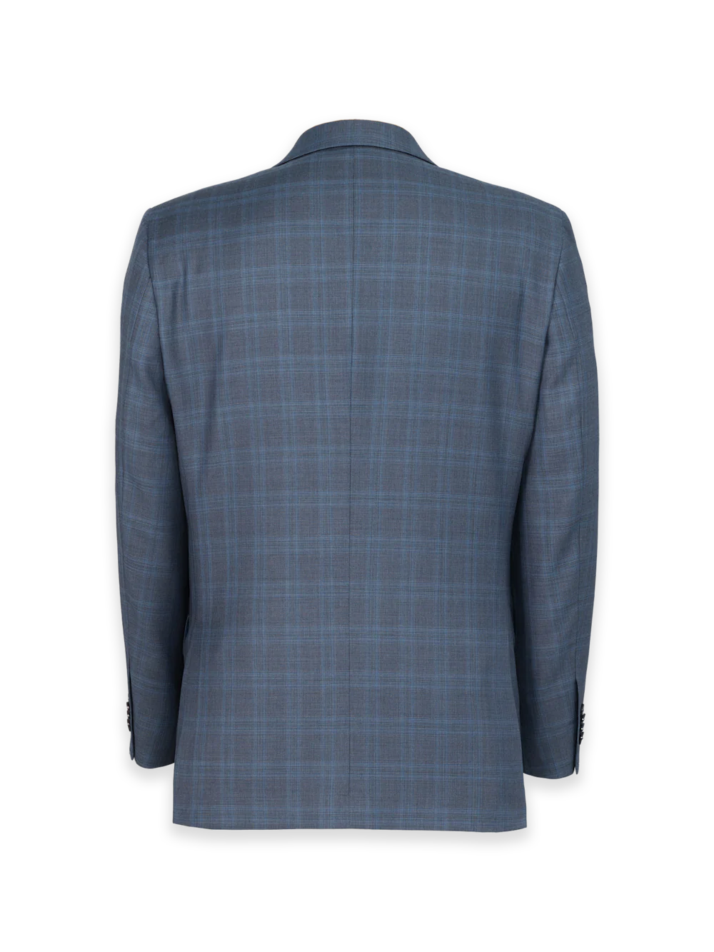 Blue Wool Glen Plaid Single Breasted Suit Jacket - Blue - Image 2