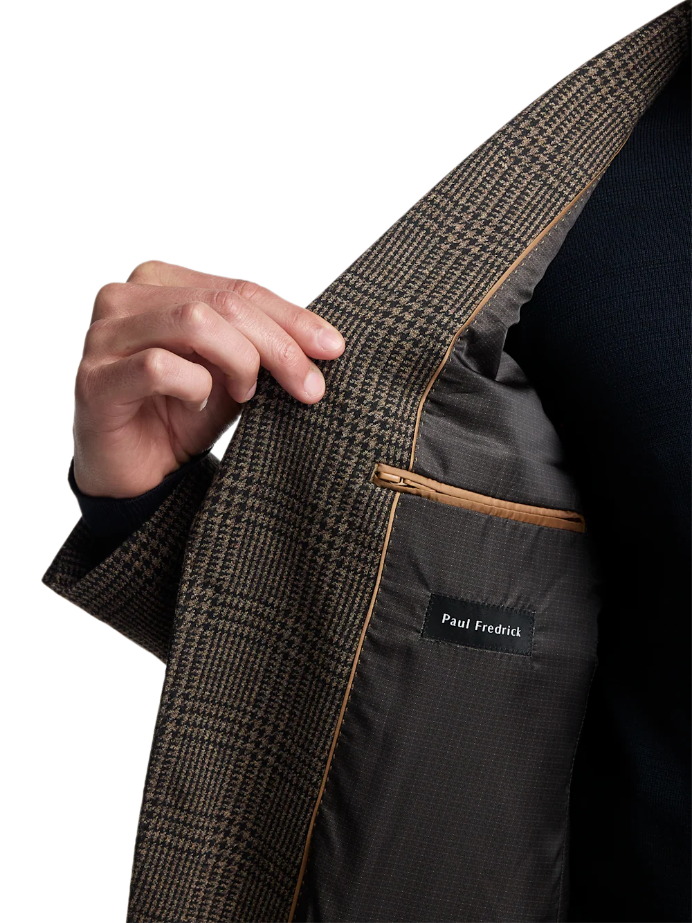Brown Knit Plaid Single Breasted Notch Lapel Sport Coat - Brown - Image 5