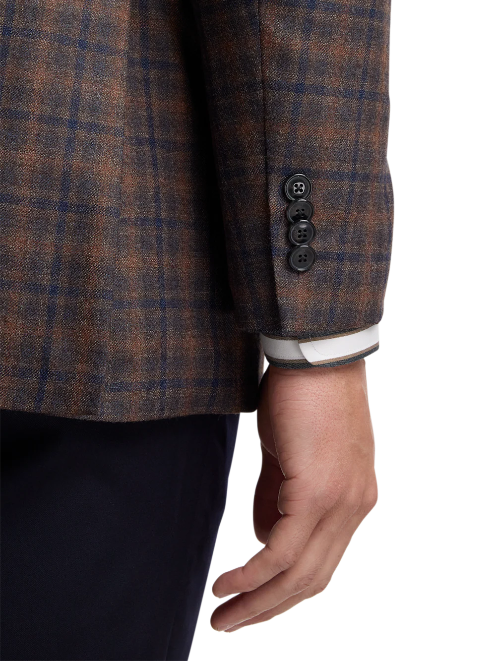 Brown/Navy Wool Blend Plaid Single Breasted Notch Lapel Sport Coat - Brown/navy - Image 4