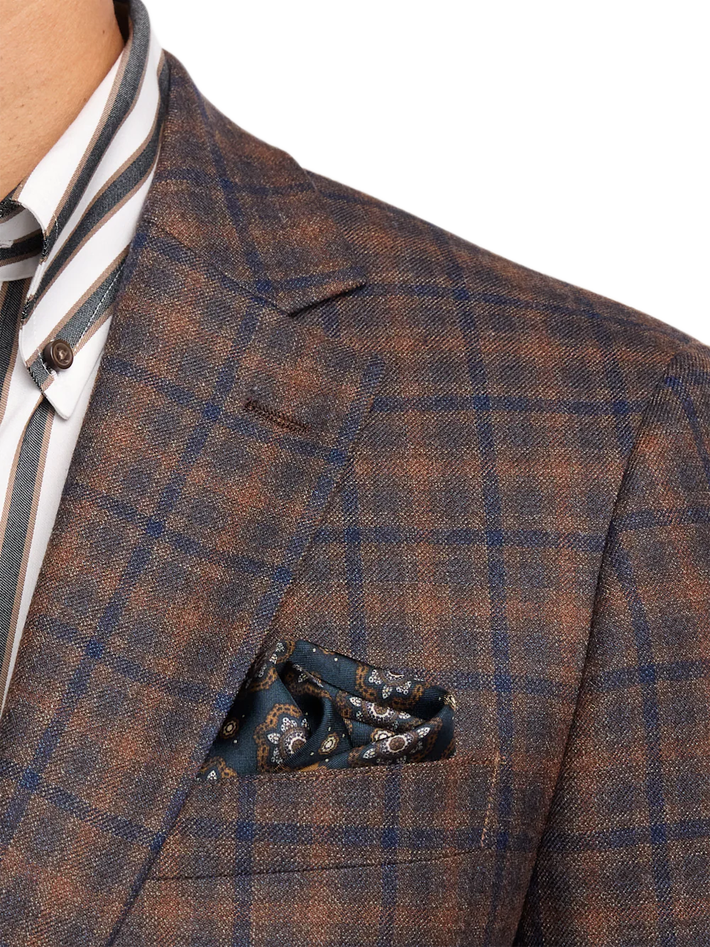 Brown/Navy Wool Blend Plaid Single Breasted Notch Lapel Sport Coat - Brown/navy - Image 7