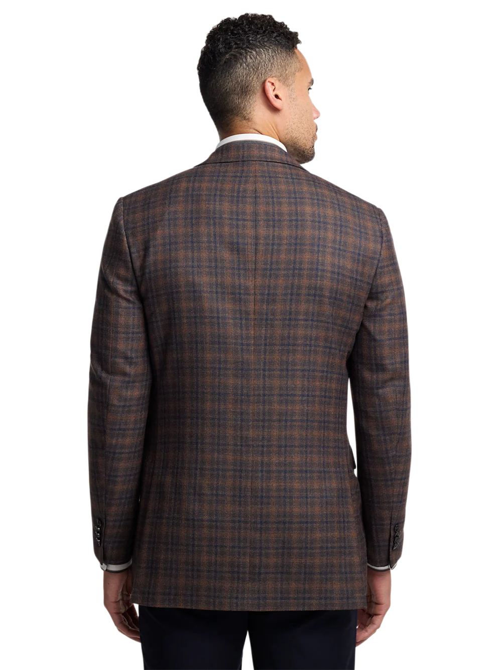 Brown/Navy Wool Blend Plaid Single Breasted Notch Lapel Sport Coat - Brown/navy - Image 8