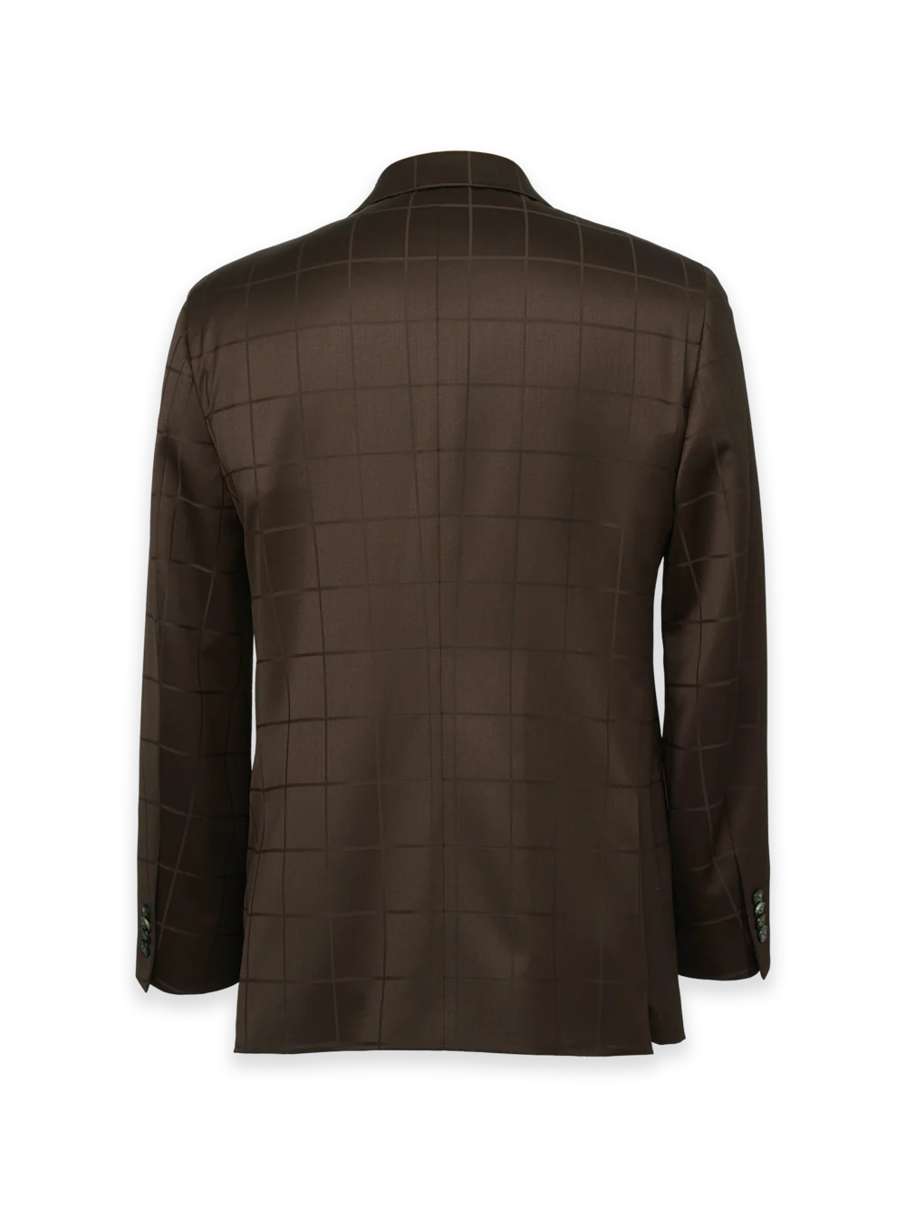 Brown Wool Windowpane Double Breasted Peak Lapel Suit Jacket - Brown - Image 2