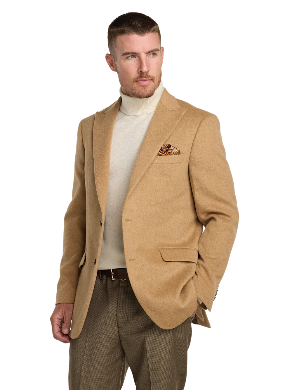 Camelhair Single Breasted Peak Lapel Sport Coat - Camel - Image 3