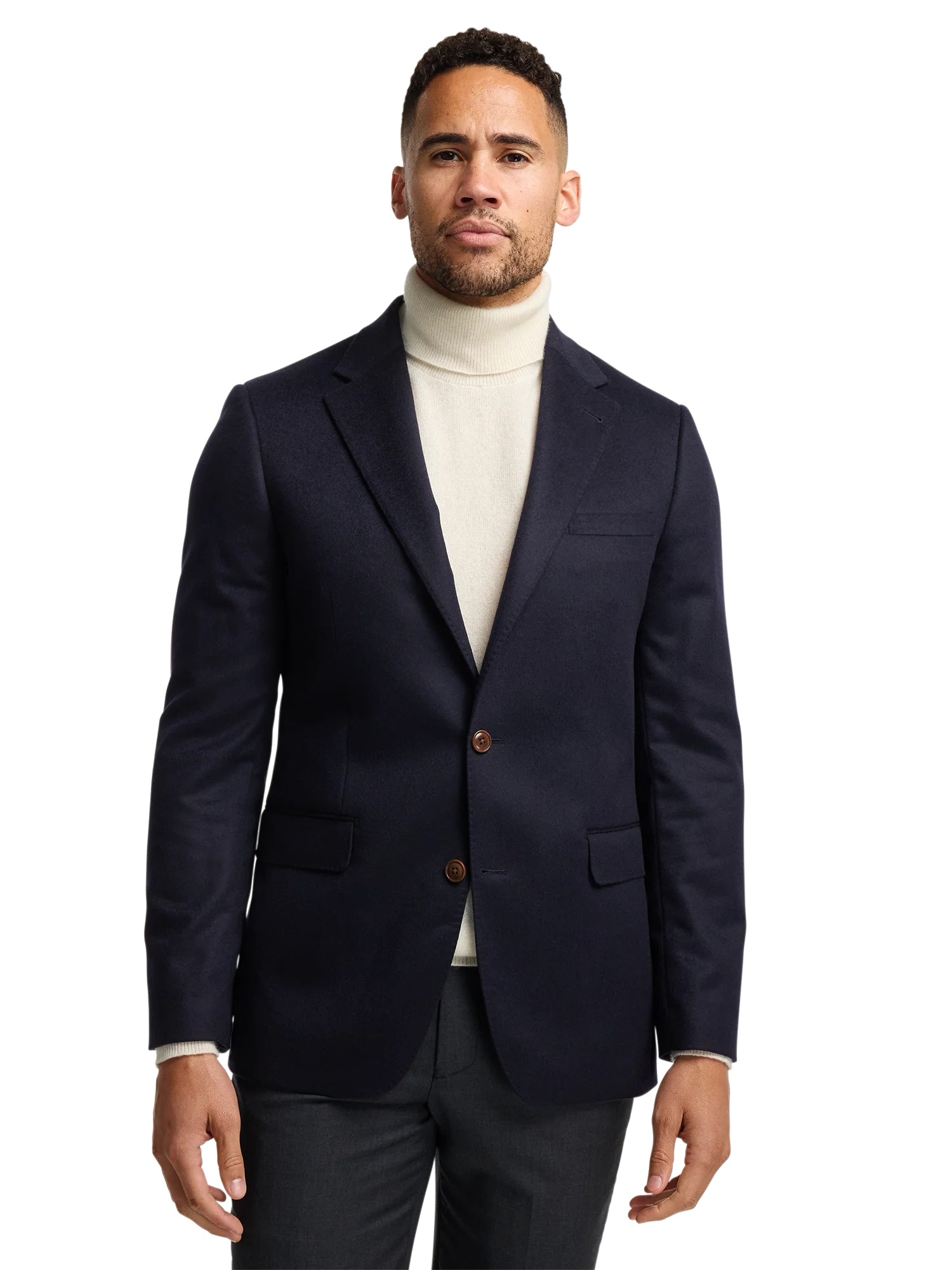 Cashmere Single Breasted Notch Lapel Sport Coat - Navy - Image 3