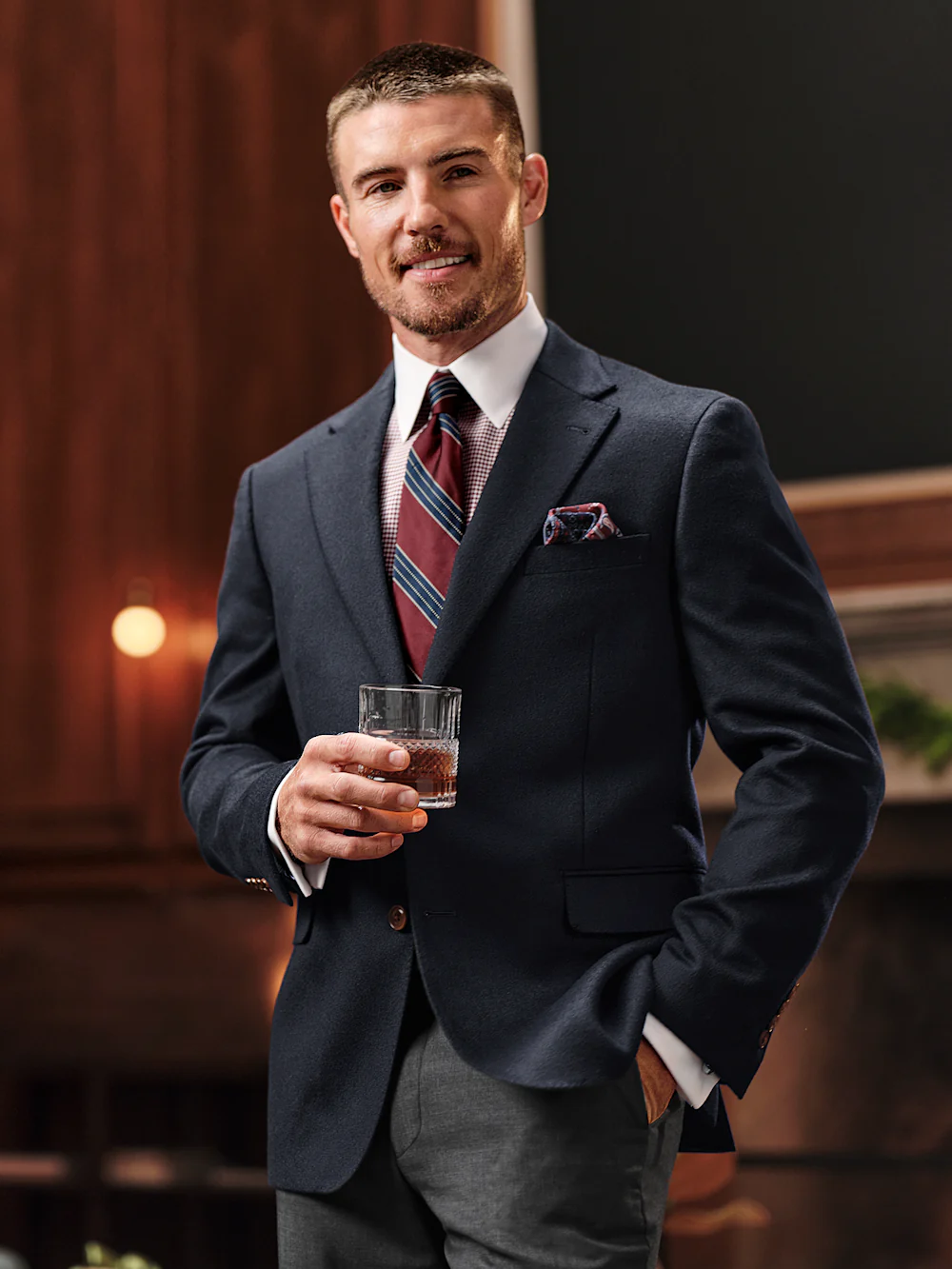 Cashmere Single Breasted Notch Lapel Sport Coat - Navy - Image 9