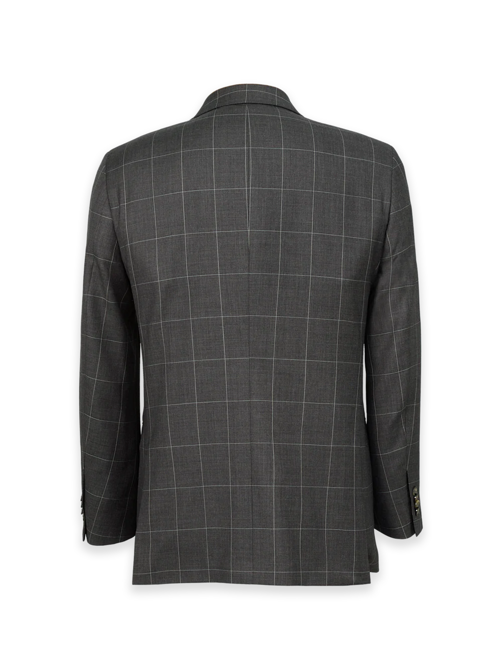 Charcoal Wool Windowpane Double Breasted Peak Lapel Suit Jacket - Charcoal - Image 2