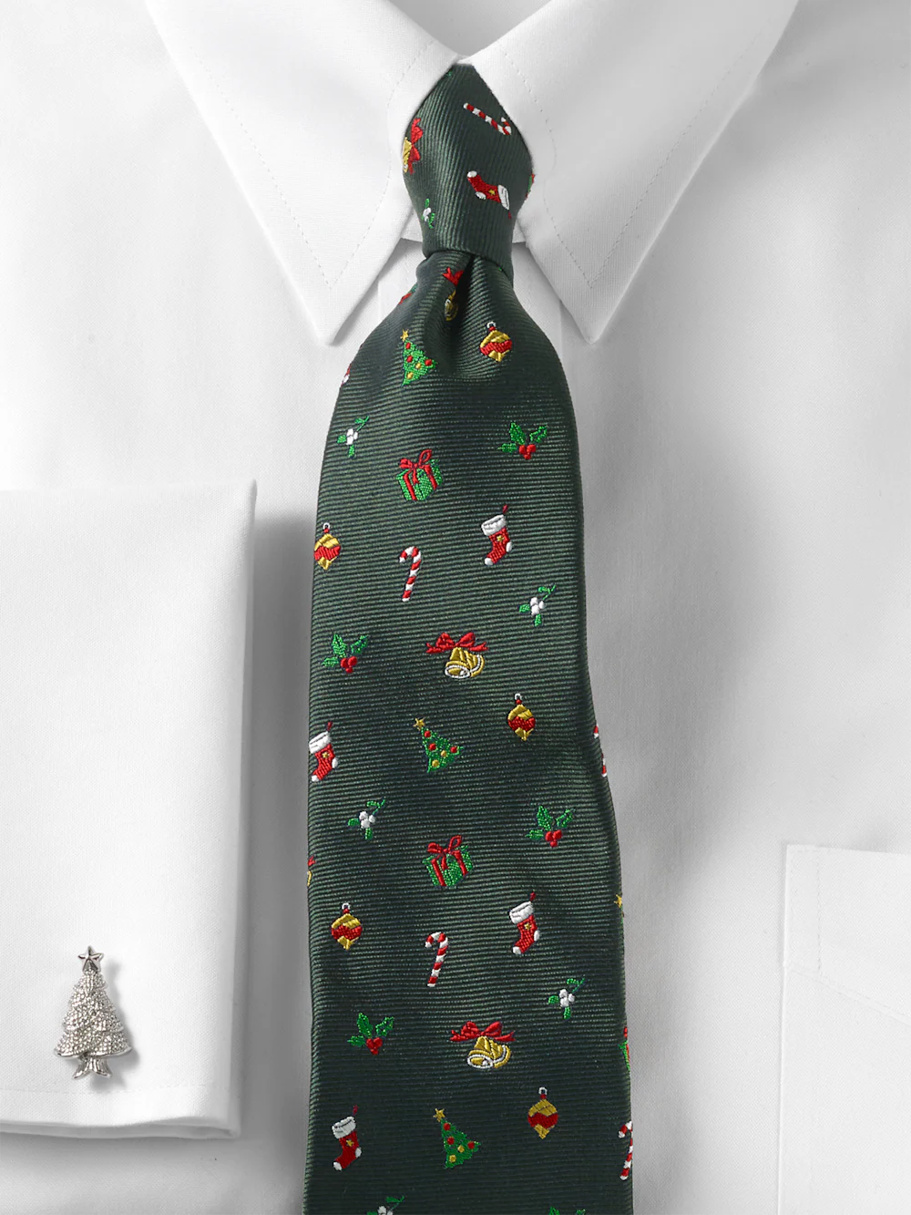 Christmas Motif Woven Silk Tie - Green Multi - Image 2
