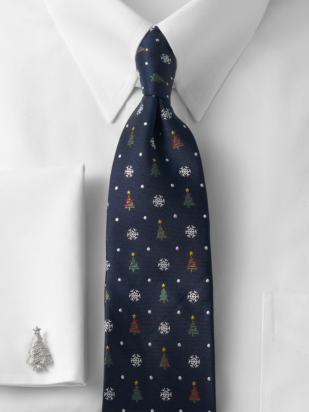 Christmas Motif Woven Silk Tie - Navy Multi - Image 2
