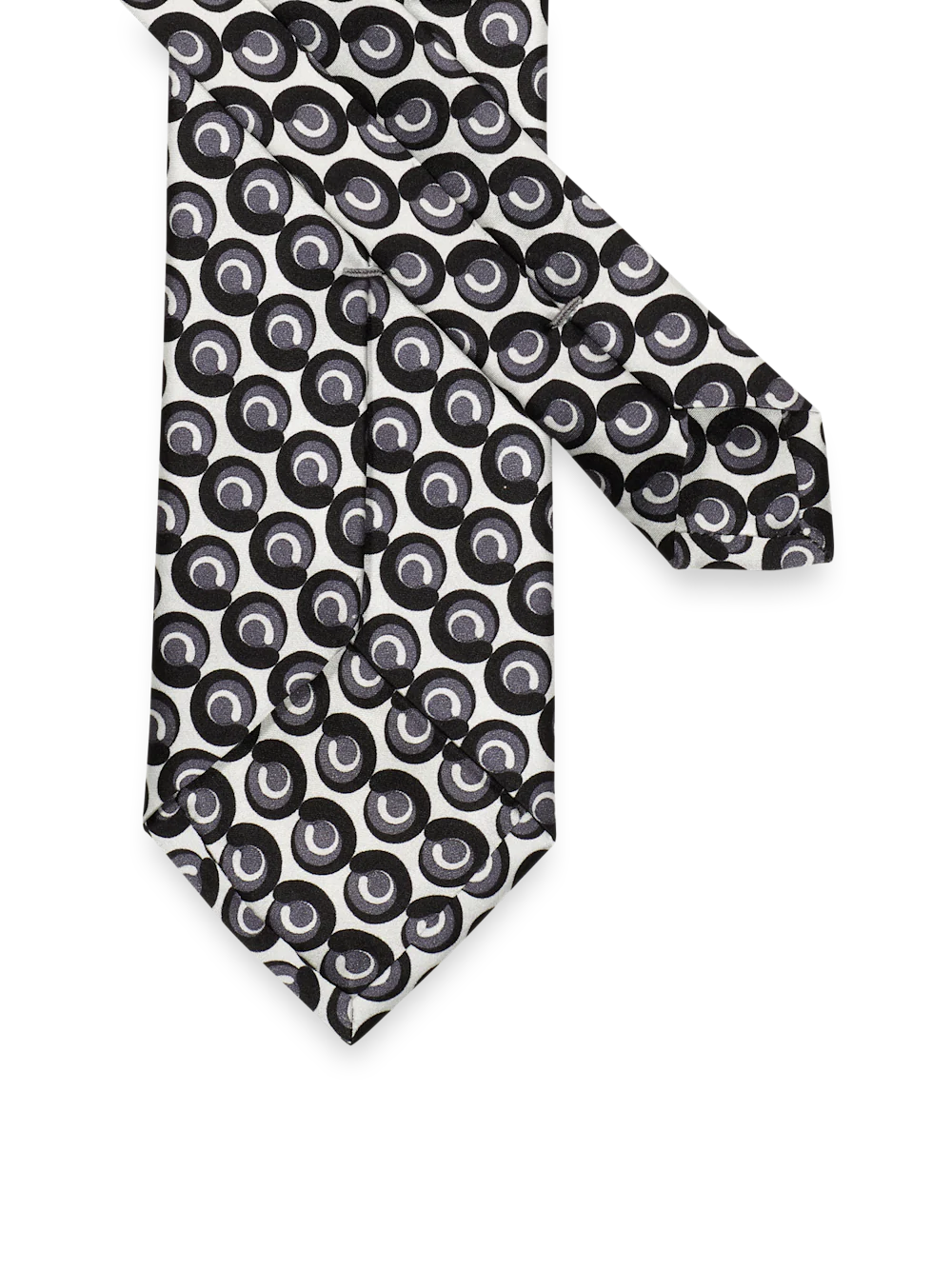 Circles Italian Printed Silk Tie - Black/white - Image 2