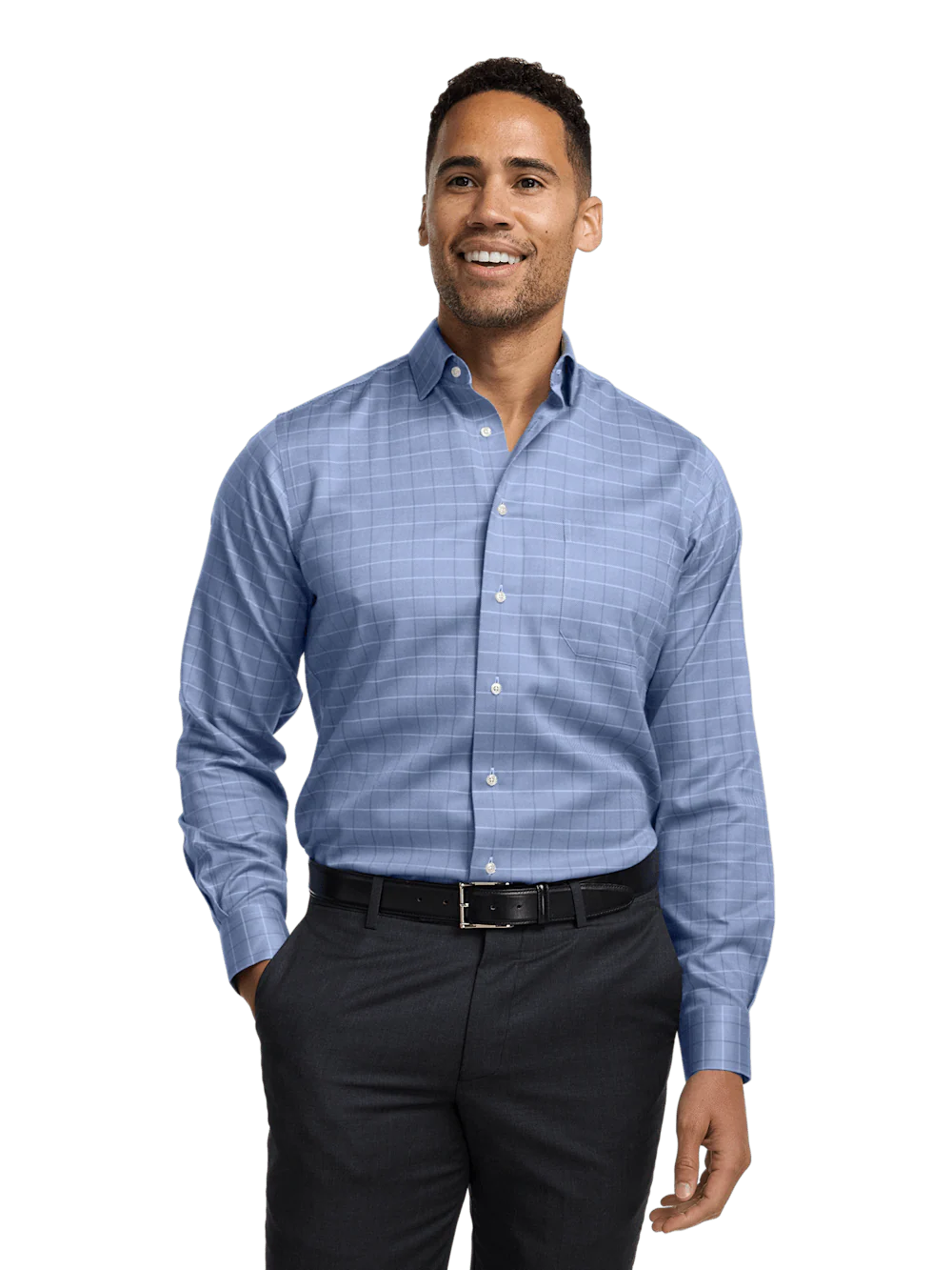 Comfort Stretch Non-Iron Check Dress Shirt - Cobalt - Image 2