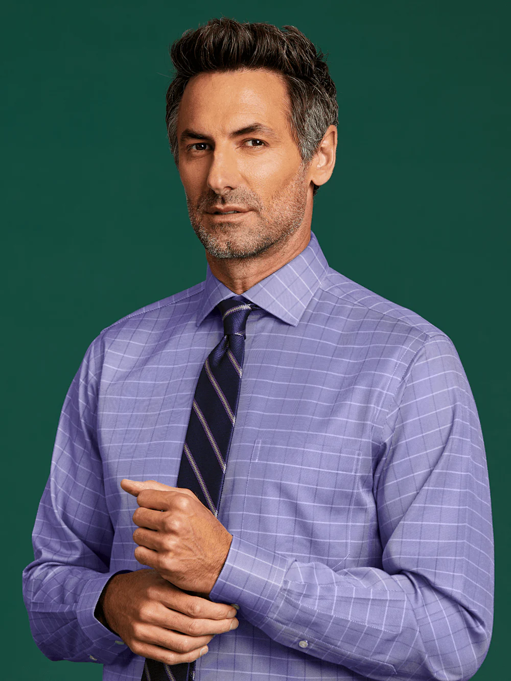Comfort Stretch Non-Iron Check Dress Shirt - Purple - Image 8