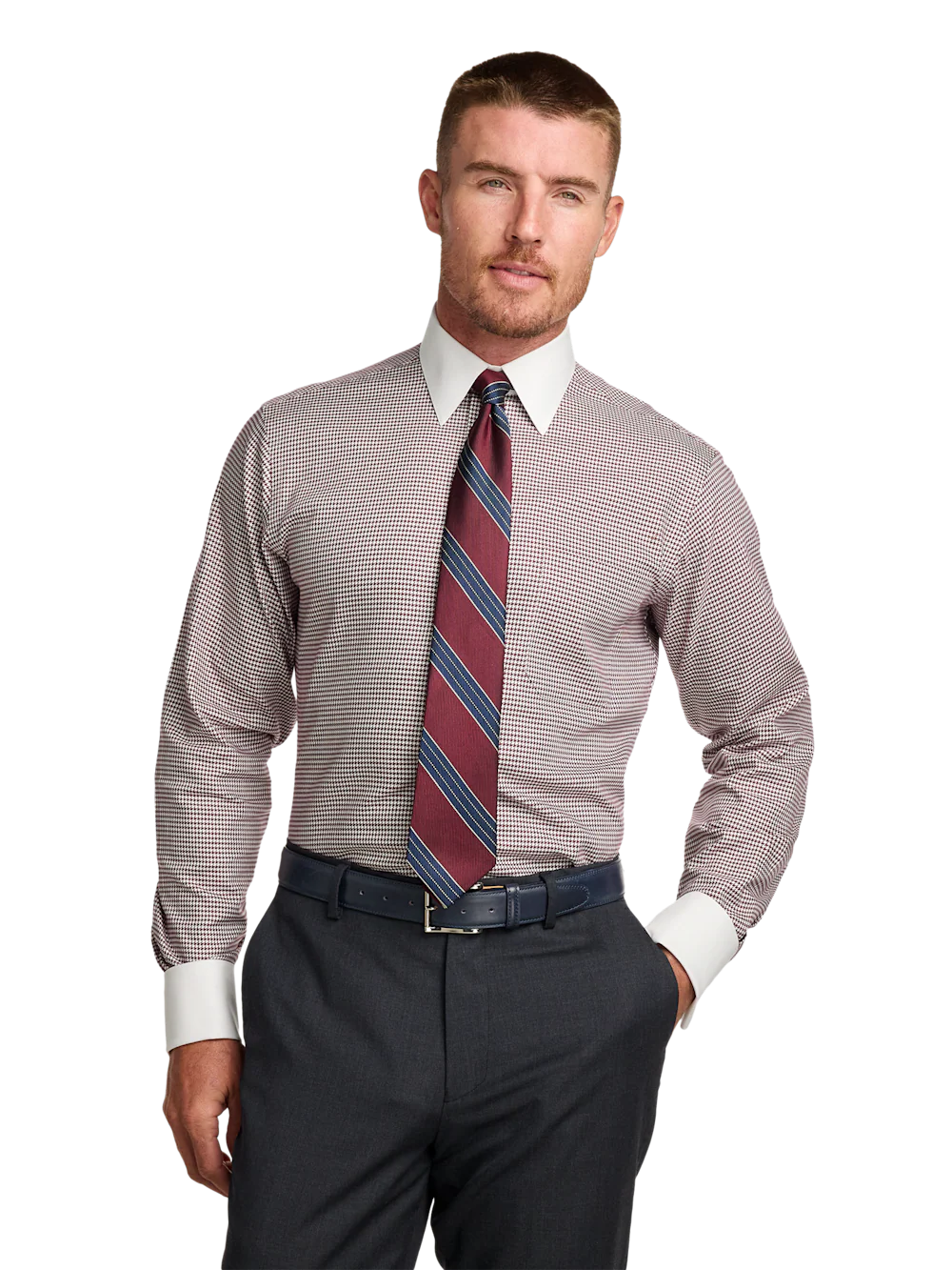 Comfort Stretch Non-Iron Check Dress Shirt - Burgundy - Image 2