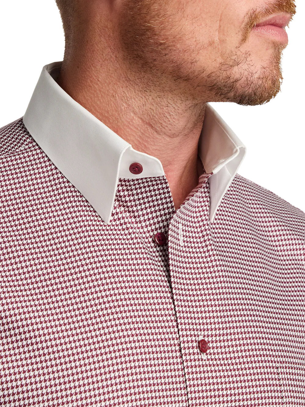 Comfort Stretch Non-Iron Check Dress Shirt - Burgundy - Image 3
