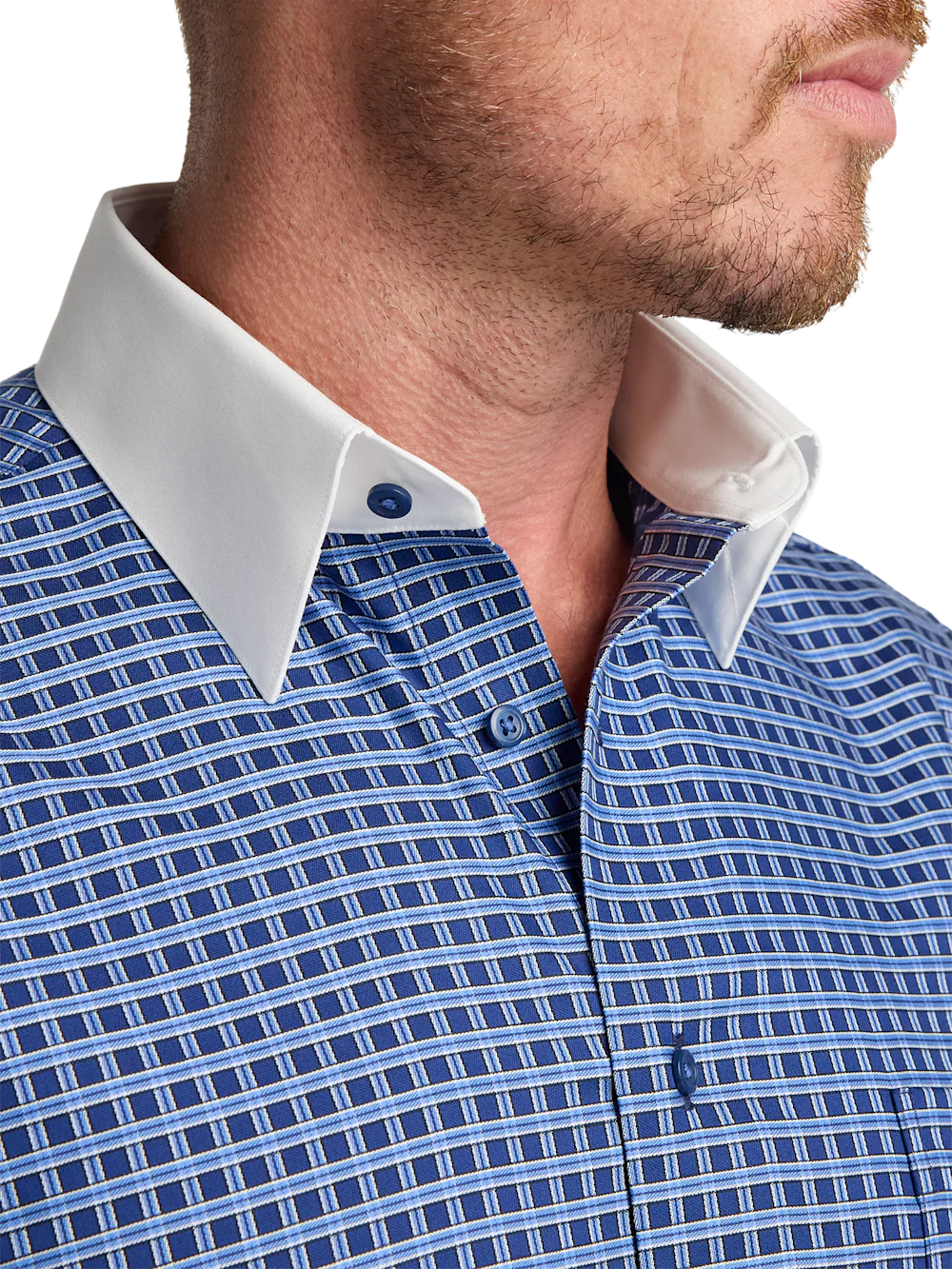 Comfort Stretch Non-Iron Check Dress Shirt - Navy - Image 3