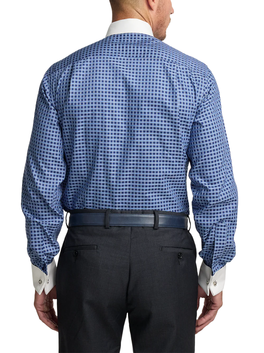 Comfort Stretch Non-Iron Check Dress Shirt - Navy - Image 5