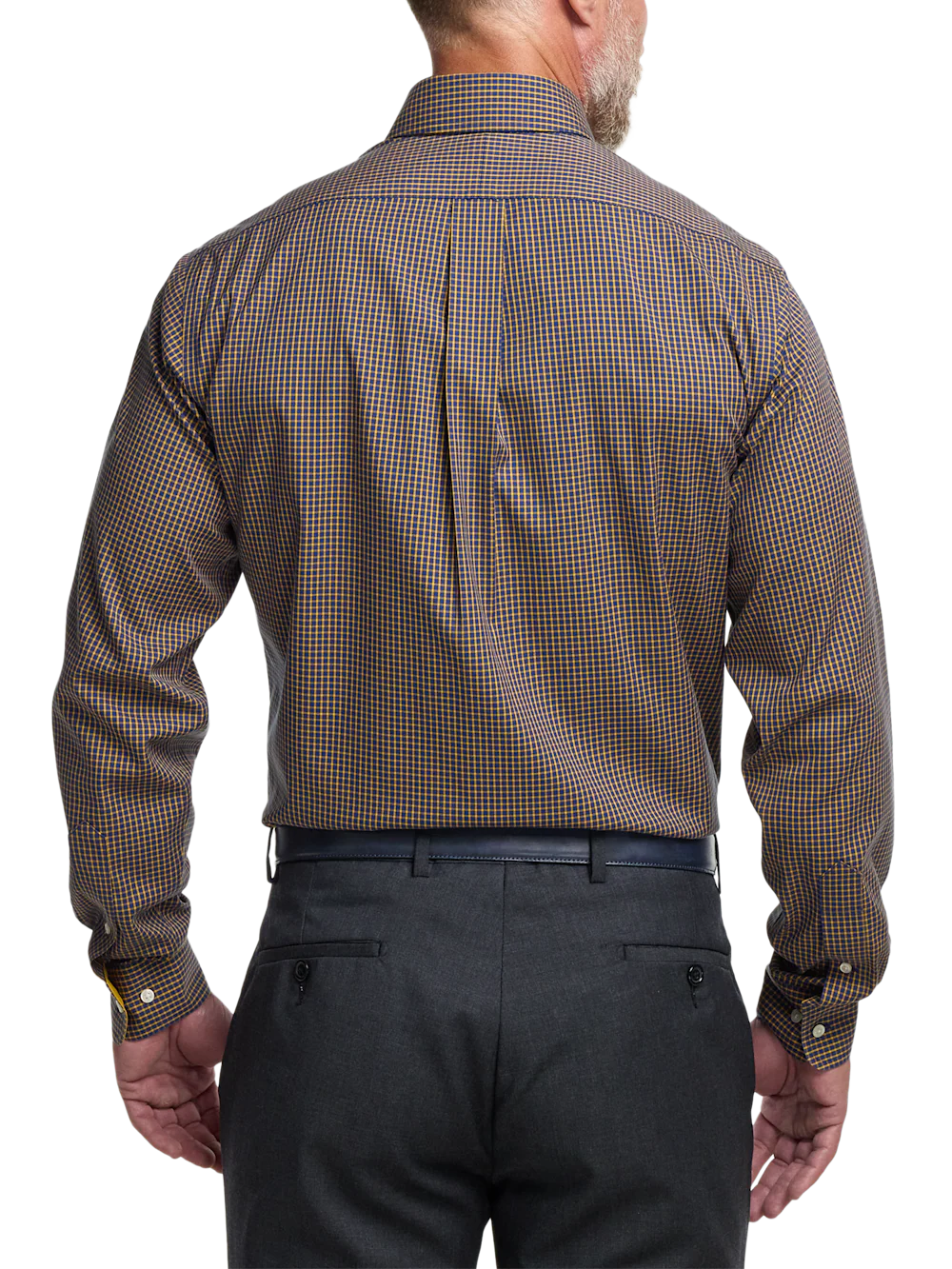 Comfort Stretch Non-Iron Check Dress Shirt With Contrast Trim - Navy/gold - Image 5