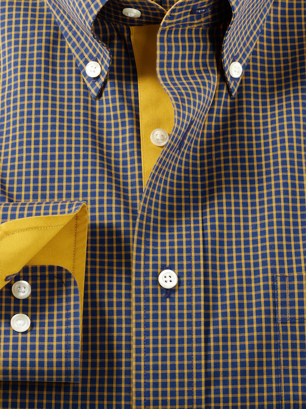 Comfort Stretch Non-Iron Check Dress Shirt With Contrast Trim - Navy/gold - Image 6