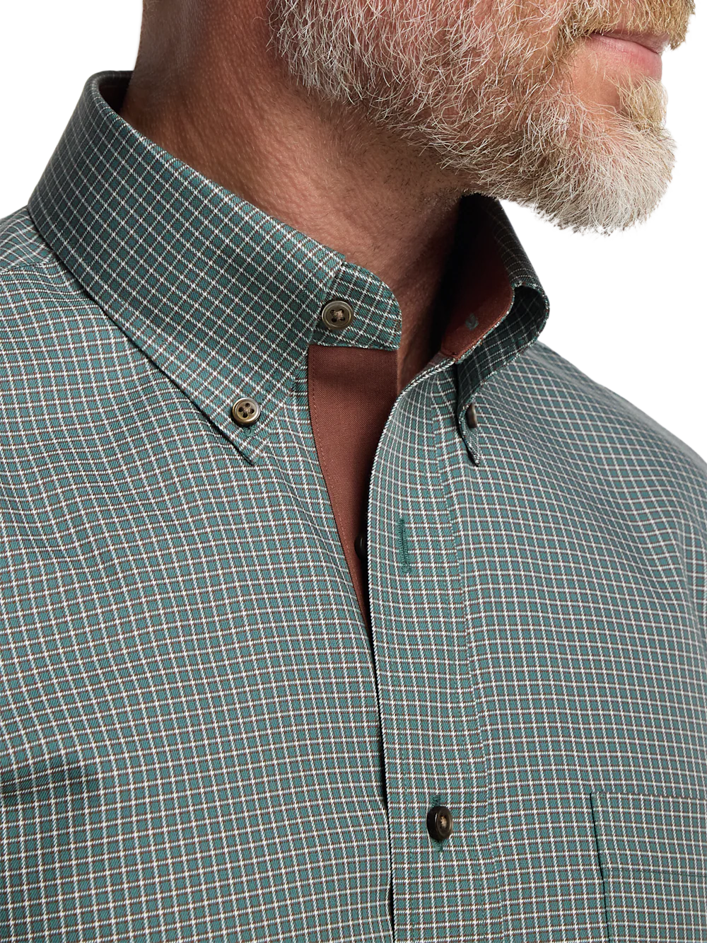 Comfort Stretch Non-Iron Check Dress Shirt With Contrast Trim - Pine Green - Image 3