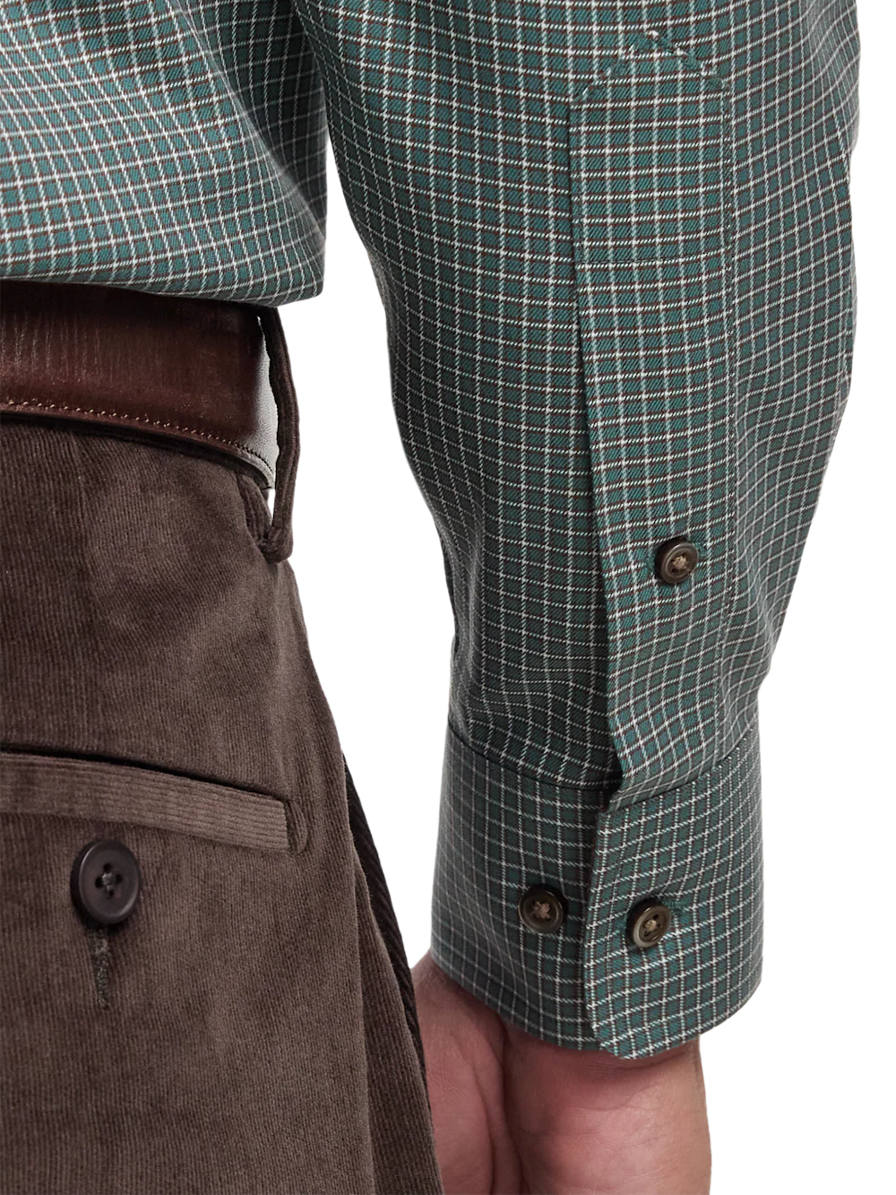 Comfort Stretch Non-Iron Check Dress Shirt With Contrast Trim - Pine Green - Image 4