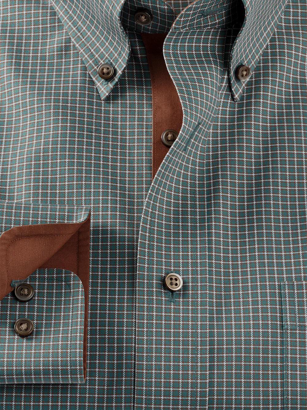 Comfort Stretch Non-Iron Check Dress Shirt With Contrast Trim - Pine Green - Image 6