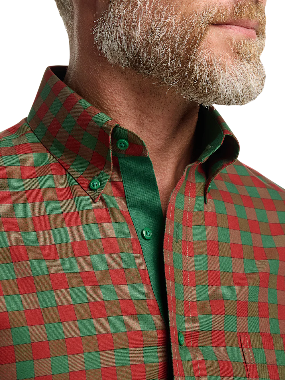 Comfort Stretch Non-Iron Check Dress Shirt With Contrast Trim - Green/rust - Image 3