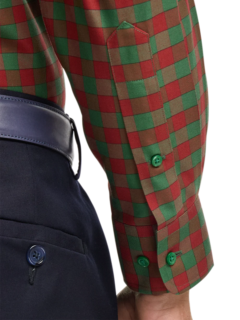 Comfort Stretch Non-Iron Check Dress Shirt With Contrast Trim - Green/rust - Image 4