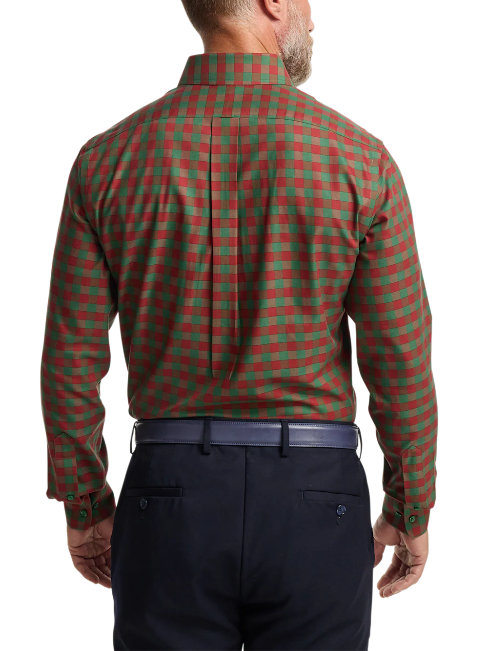 Comfort Stretch Non-Iron Check Dress Shirt With Contrast Trim - Green/rust - Image 5