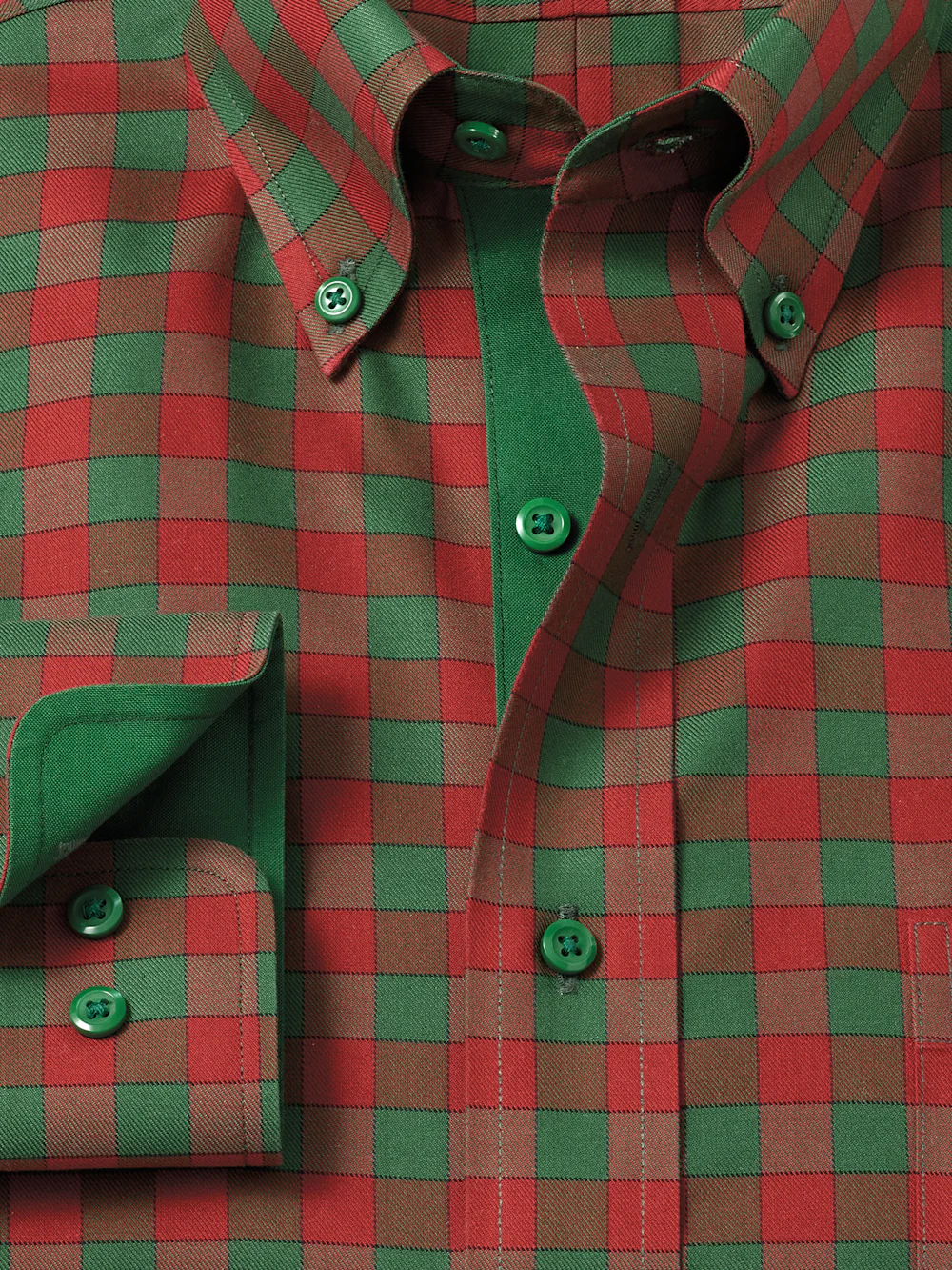 Comfort Stretch Non-Iron Check Dress Shirt With Contrast Trim - Green/rust - Image 6