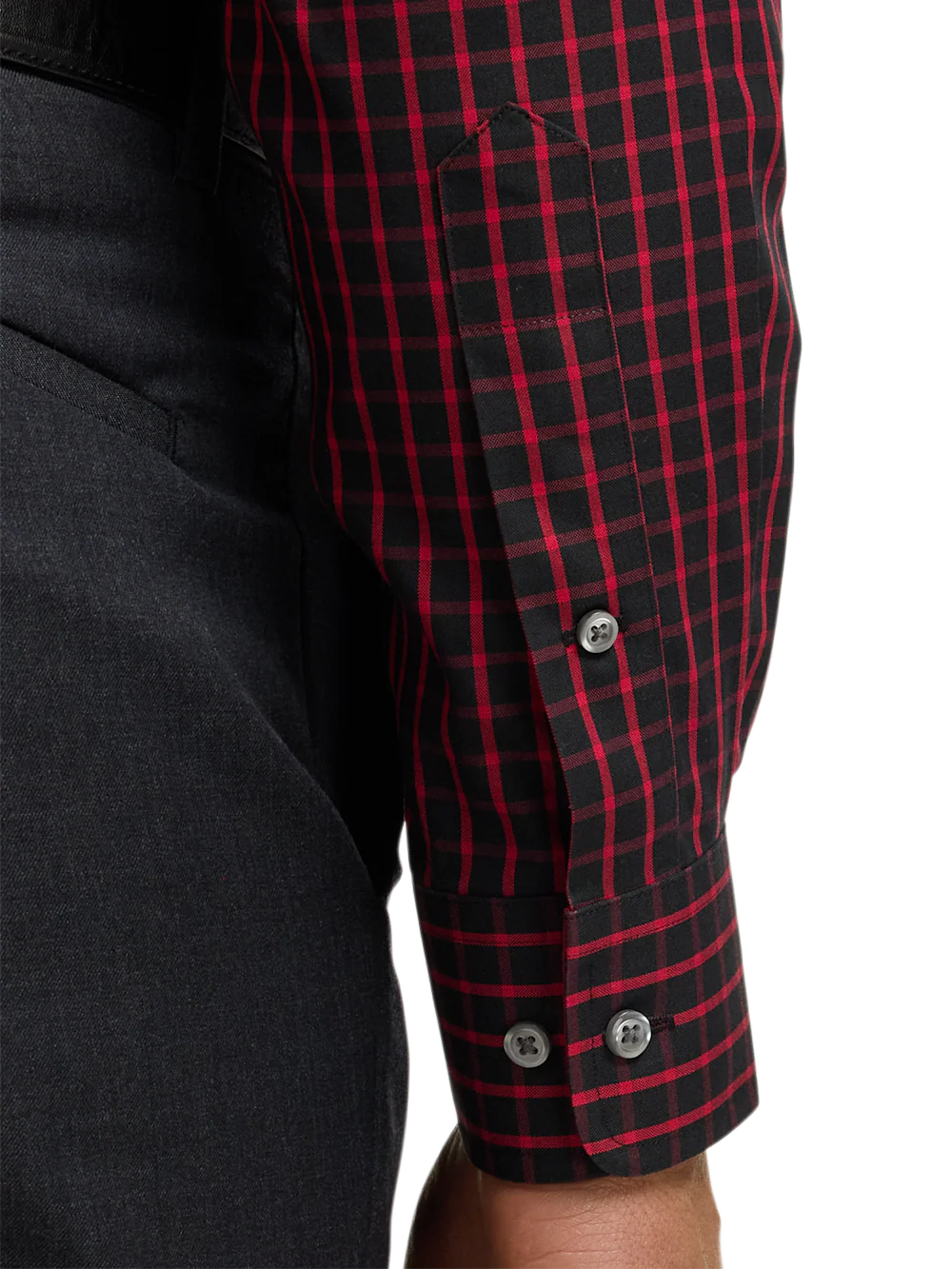Comfort Stretch Non-Iron Check Dress Shirt With Contrast Trim - Black/red - Image 4