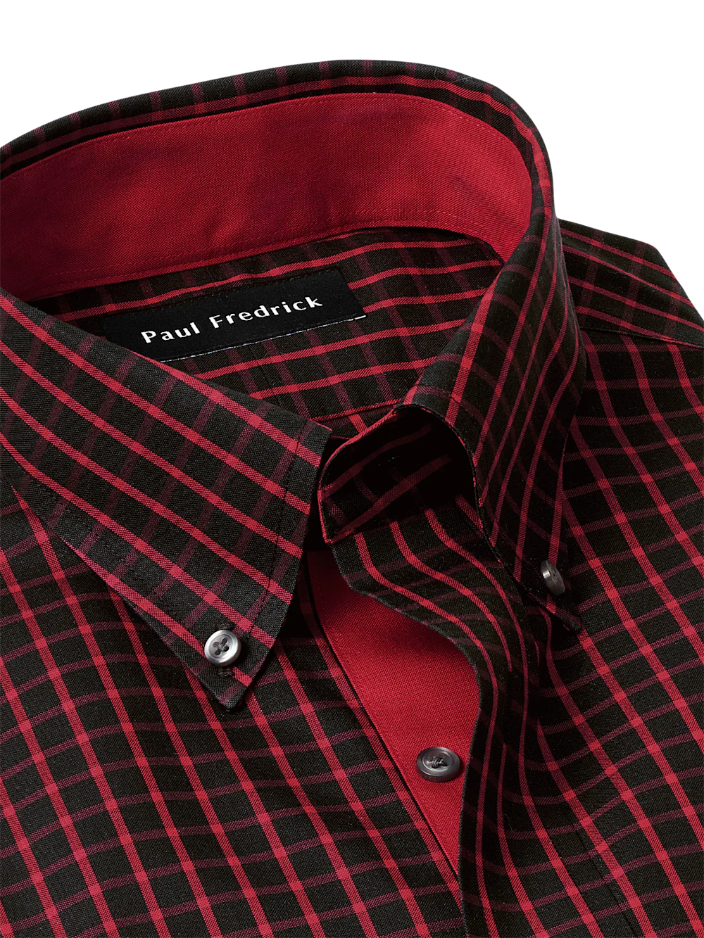 Comfort Stretch Non-Iron Check Dress Shirt With Contrast Trim - Black/red - Image 7