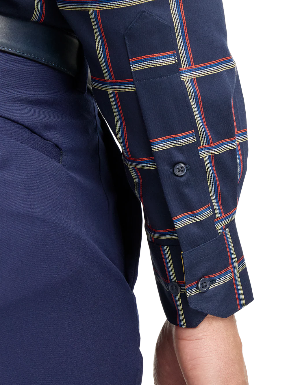 Comfort Stretch Non-Iron Check Dress Shirt With Contrast Trim - Navy Multi - Image 4