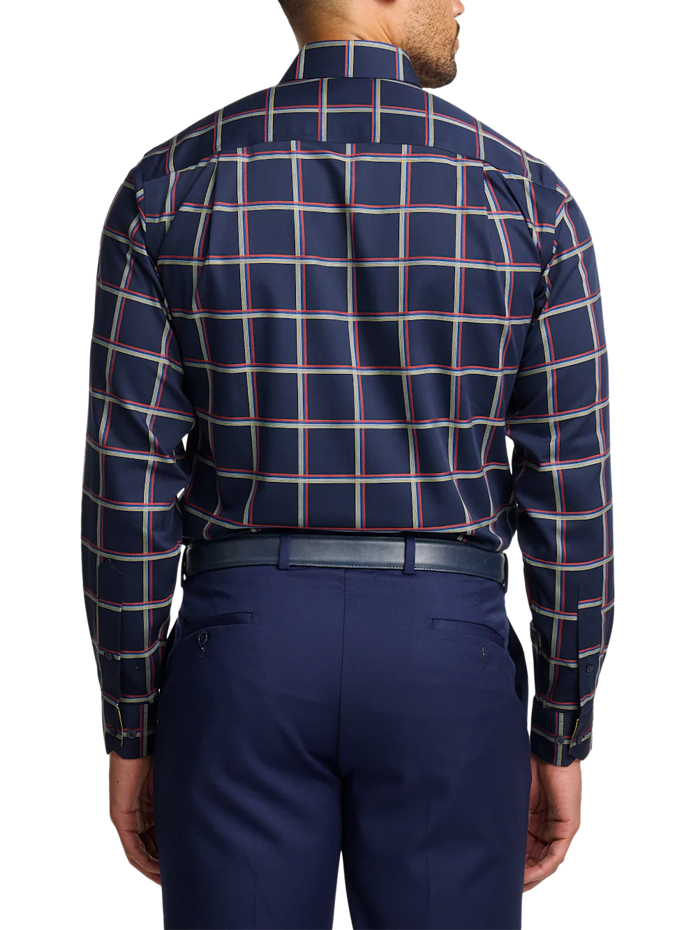 Comfort Stretch Non-Iron Check Dress Shirt With Contrast Trim - Navy Multi - Image 5