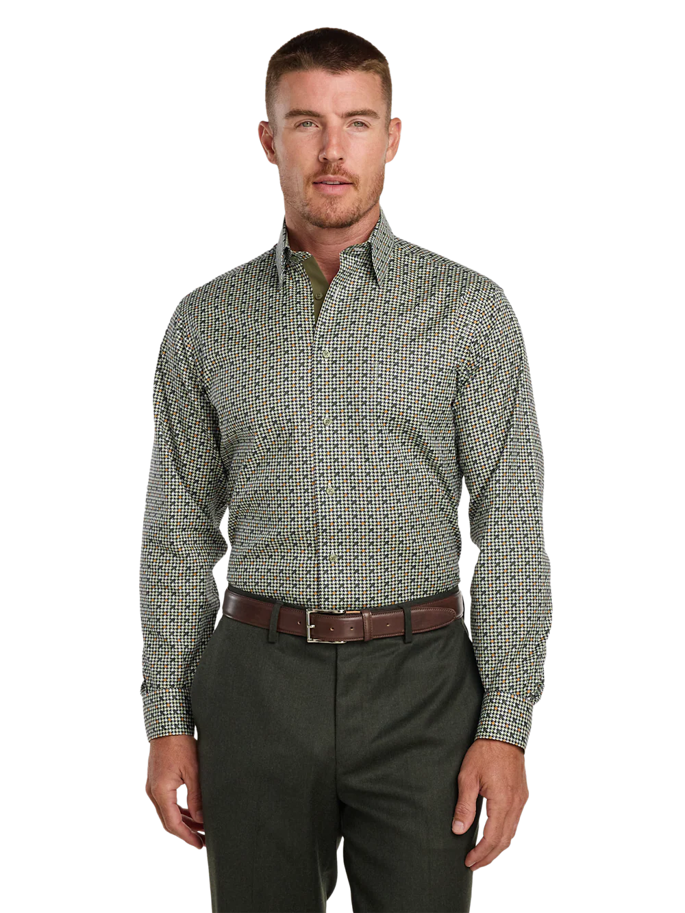 Comfort Stretch Non-Iron Check Dress Shirt With Contrast Trim - Olive Multi - Image 2