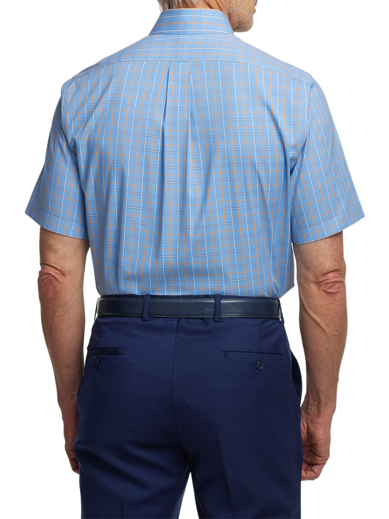 Comfort Stretch Non-Iron Check Dress Shirt With Contrast Trim - Blue/melon - Image 5