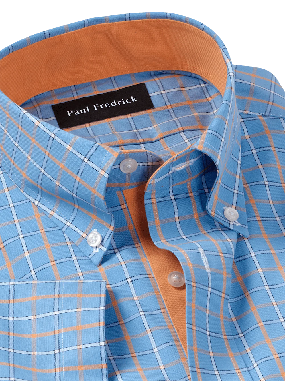 Comfort Stretch Non-Iron Check Dress Shirt With Contrast Trim - Blue/melon - Image 7